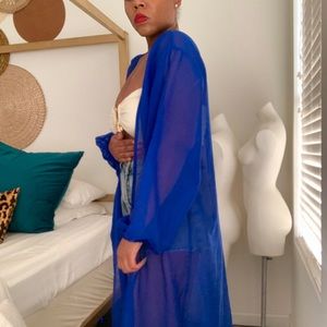 Cobalt Blue Sheer Long Sleeve Swim CoverUp